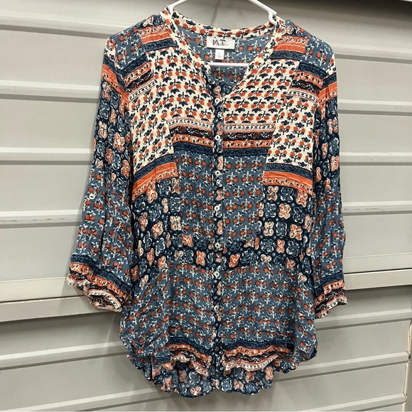 Dress barn Caravan Patchwork print button down shirt XL - Picture 2 of 6